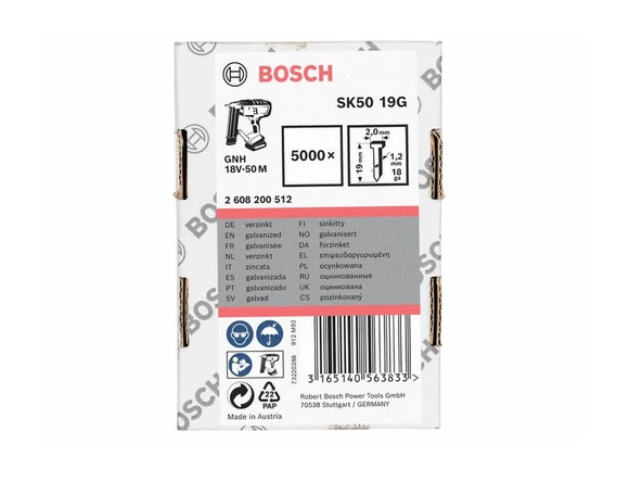 Bosch Havşa Başlı Çivi SK50 19MM 5000li GNH 18V-50 ürün görseli 1