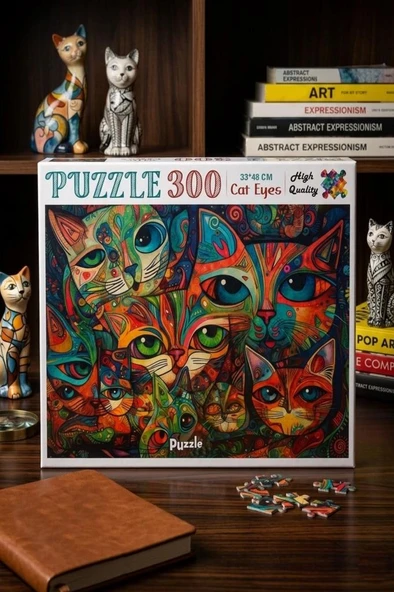 300 Parça Cat Eyes Sanatsal Kedi Gözleri Puzzle Kaliteli 33x48cm Eğitici Çocuk Yapboz ürün görseli 1