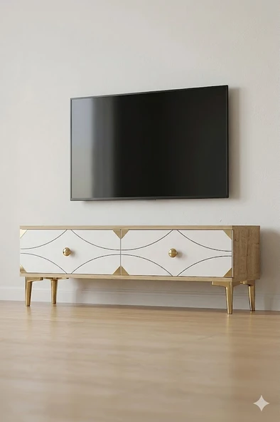 TSA1297DBG ALFA Tv Sehpası Safirmeşe-Beyaz-Gold 120cm ürün görseli 1