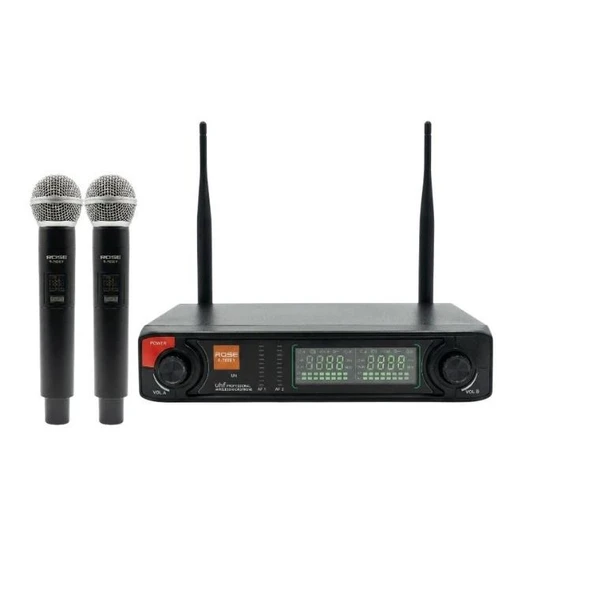 Rose R-702-EE UHF Kablosuz Telsiz Çift El Mikrofon 2x48 Kanal ürün görseli 1