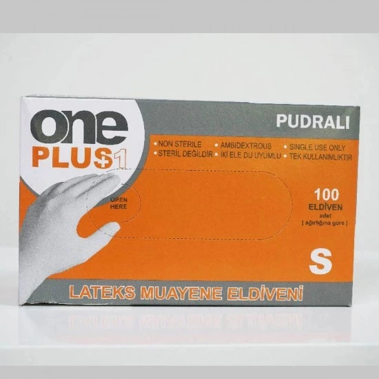 One Plus Pudralı Latex Eldiven S (Küçük) 100 Adetli ürün görseli 1