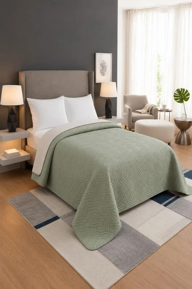 Nova Ultrasonik Kapitoneli Çift Taraflı Çift Kişilik 200x220 cm Kırlentsiz Tek Pike Adaçayı ürün görseli 1