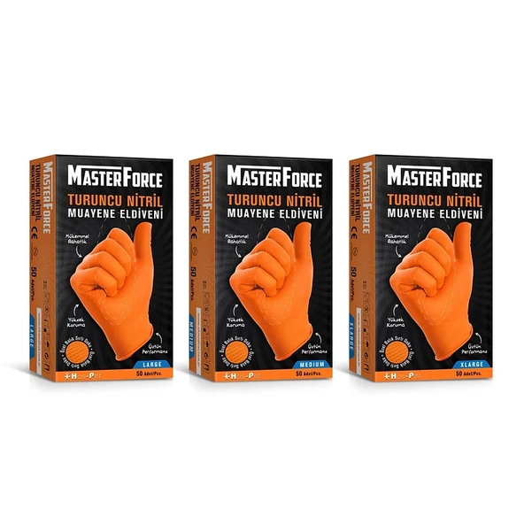 MasterForce Turuncu Nitril XL Beden Eldiven 50 li - Resim 3