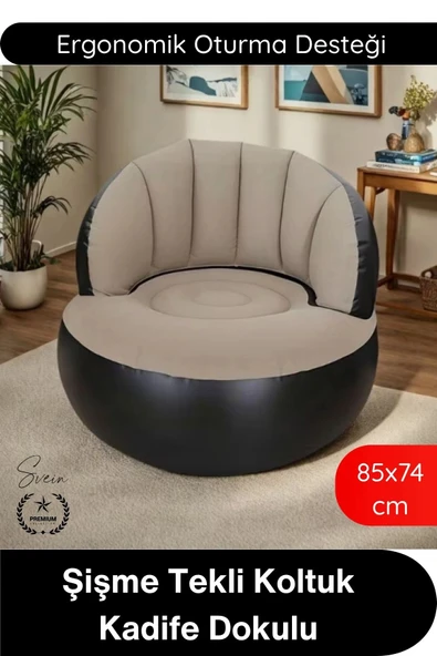 #Koltuk Şişme Tekli Koltuk Kadife Dokulu Ergonomik Konforlu Katlanabilir Portatif Kamp Bahçe Balkon Teras Plaj Havuz PVC ürün görseli 1