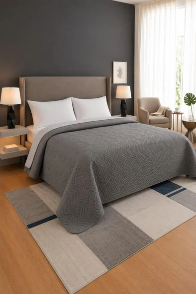 Nova Ultrasonik Kapitoneli Çift Taraflı Çift Kişilik 200x220 cm Kırlentsiz Tek Pike Antrasit ürün görseli 1