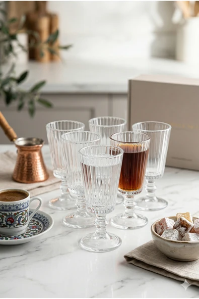 6'lı Ayaklı Kahve Yanı Su Bardağı Seti Lüks Kristal Kesim Cam Sunum Bardağı Modern Bohem Şık Tasarım ürün görseli 1