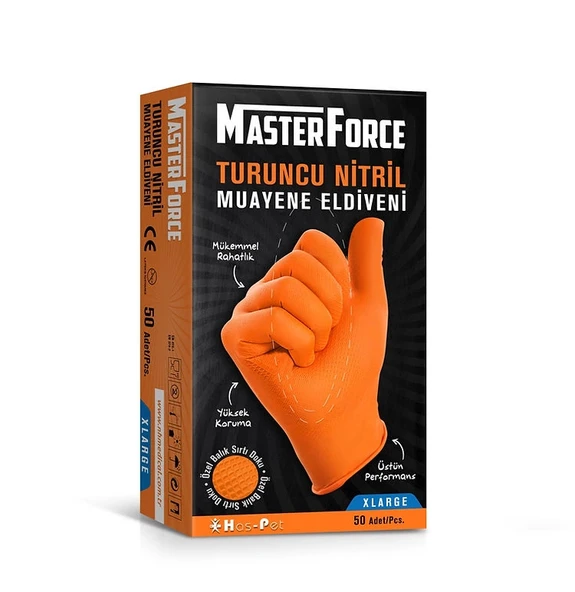 MasterForce Turuncu Nitril XL Beden Eldiven 50 li ürün görseli 1