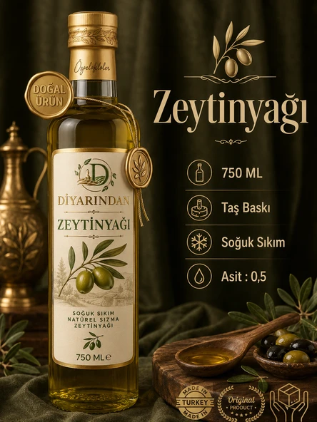 Diyarından Natürel Sızma Zeytinyağı Taş Baskı Soğuk Sıkım  750 ml ürün görseli 1