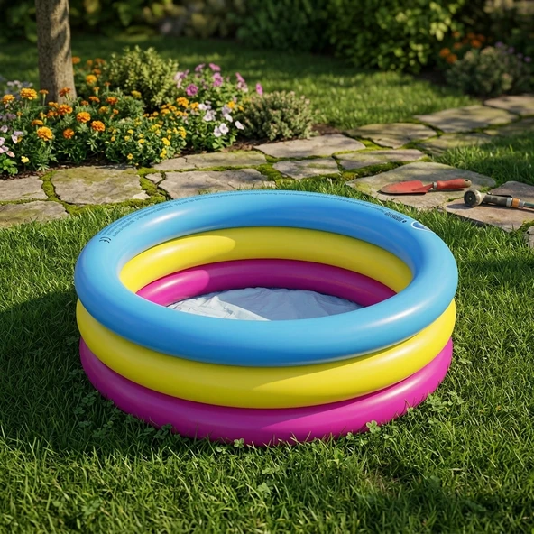 Sunrise Kiddy 3 Halkalı Renkli Şişme Çocuk Havuzu  76 cm x 25 cm  10086 ürün görseli 1