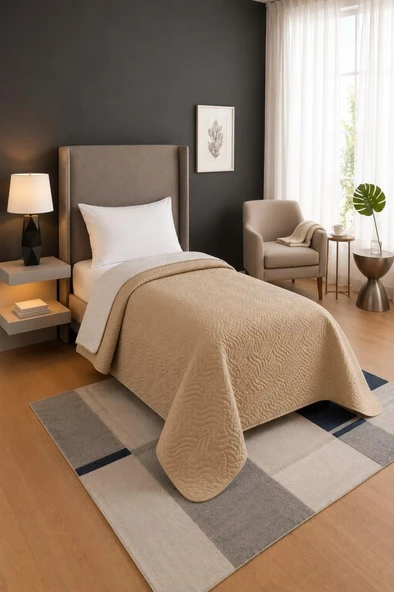 Nova Ultrasonik Kapitoneli Çift Taraflı Tek Kişilik 160x210 cm Kırlentsiz Tek Pike Bej ürün görseli 1
