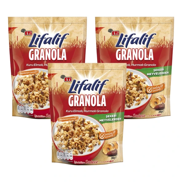 Eti Lifalif Granola Kuru Elma ve Hurmalı 200 gr x 3 Adet ürün görseli 1