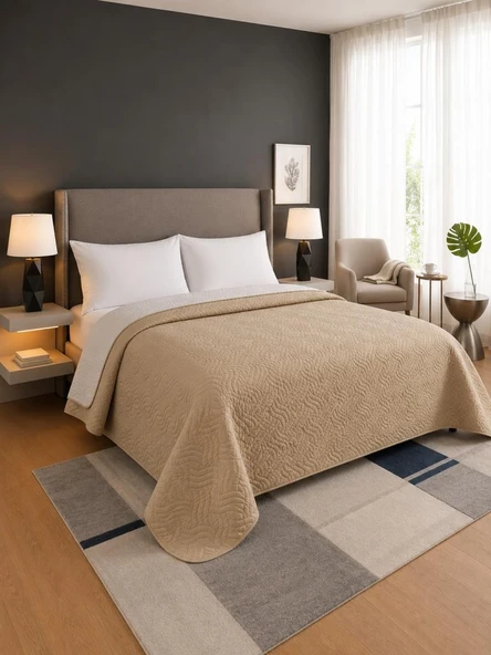 Nova Ultrasonik Kapitoneli Çift Taraflı Çift Kişilik 200x220 cm Kırlentsiz Tek Pike Bej ürün görseli 1