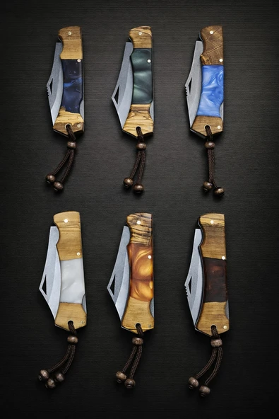 El Yapımı Handmade Kılıflı  Ahşap Epoksi Saplı Katlanır Çakı Kamp Outdoor Avcı Çakısı ürün görseli 1