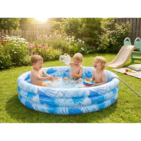 3 Halkalı Şişme Çocuk Havuzu 122 cm x 25 cm Mavi 51641 ürün görseli 1