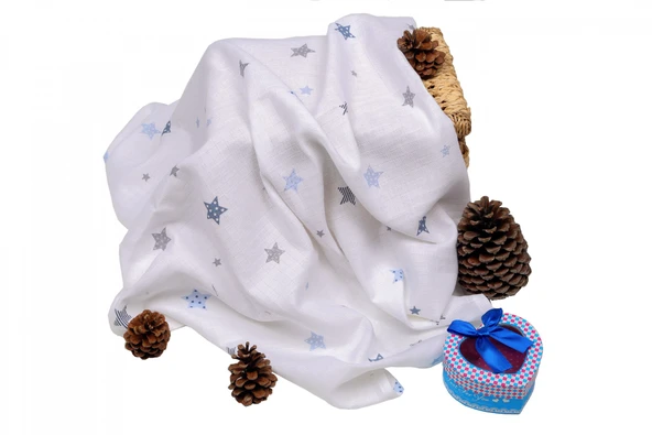 Sema Baby Çok Amaçlı Müslin Örtü 100x80 cm - Mavi Yıldız 8682476853131 ürün görseli 1