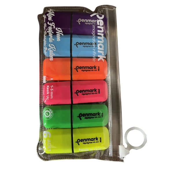 PENMARK FOSFORLU KALEM MINI NEON RENK 6 LI HS510 ürün görseli 1