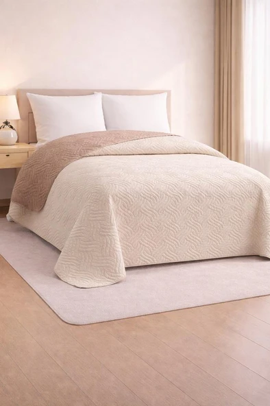 Nova Ultrasonik Kapitoneli Çift Taraflı Çift Kişilik 200x220 cm Kırlentsiz Tek Pike Somon ürün görseli 1