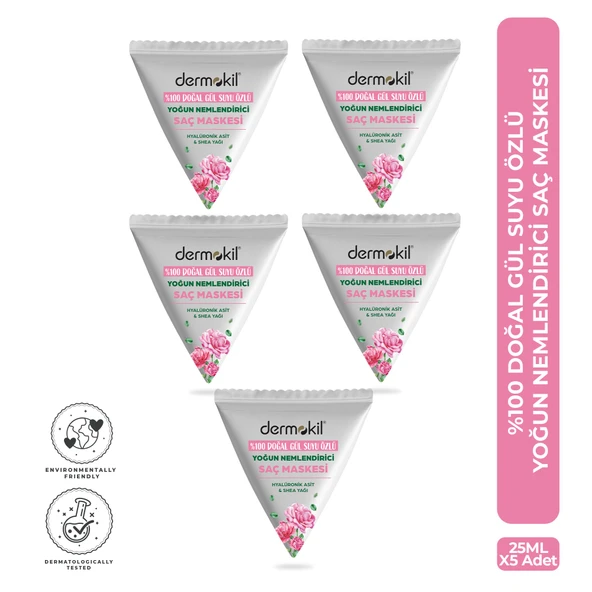 Dermokil %100 Doğal Gül Suyu Yoğun Nemlendirici Saç Maskesi 25 ml x 5 Adet ürün görseli 1