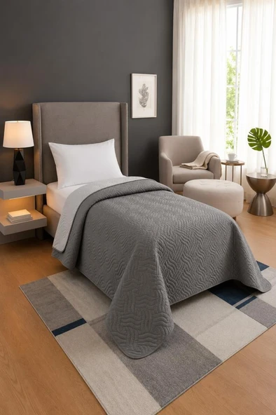 Nova Ultrasonik Kapitoneli Çift Taraflı Tek Kişilik 160x210 cm Kırlentsiz Tek Pike Antrasit ürün görseli 1