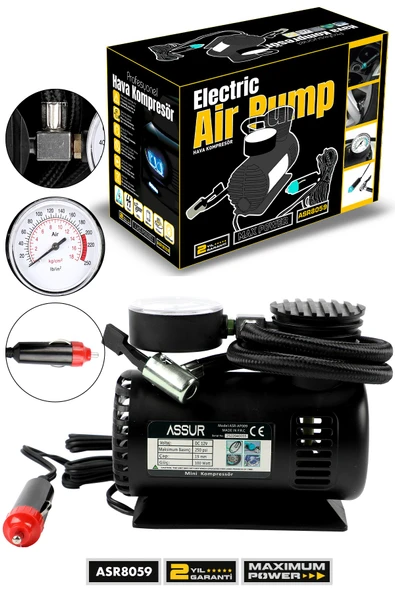 Assur 12v Çakmaklık Girişli 250 psi Mini Hava Kompresörü ürün görseli 1