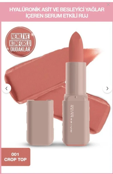 Maybelline New York Serum Etkili Hyalüronik Asit ve Besleyici Yağ İçeren Ruj - 001 Crop Top ürün görseli 1