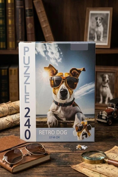 240 Parça Retro Dog Havalı Köpek Portresi Puzzle 33x48cm Eğitici Çocuk Yapboz ürün görseli 1