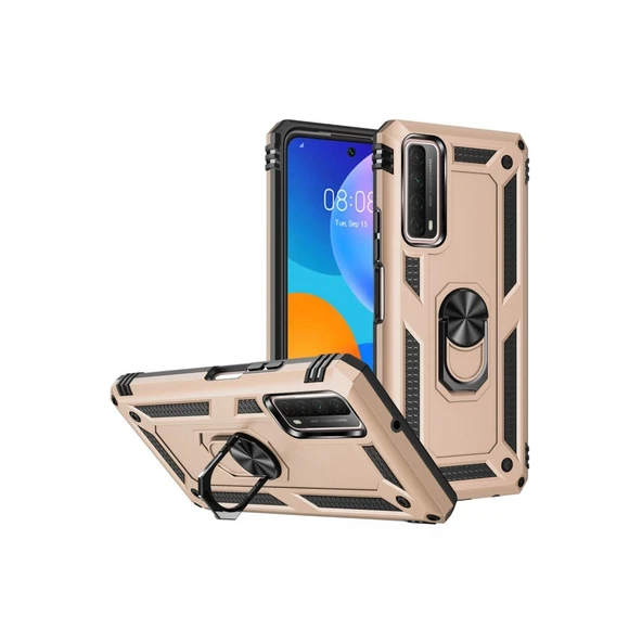 Huawei P Smart 2021 Kılıf Sofya Yüzüklü Silikon Kapak - Gold ürün görseli 1