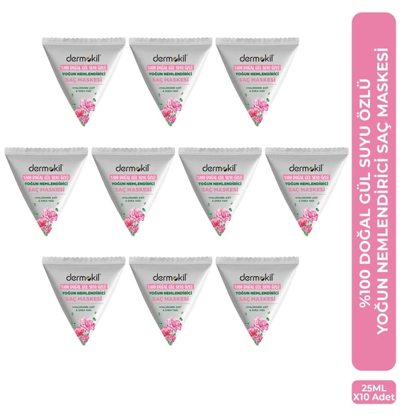 Dermokil %100 Doğal Gül Suyu Yoğun Nemlendirici Saç Maskesi 25 ml x 10 Adet ürün görseli 1
