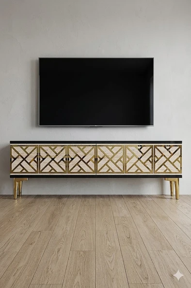 TSA1238ATG AREX Tv Sehpası Antrasit-Traverten-Gold 120cm ürün görseli 1