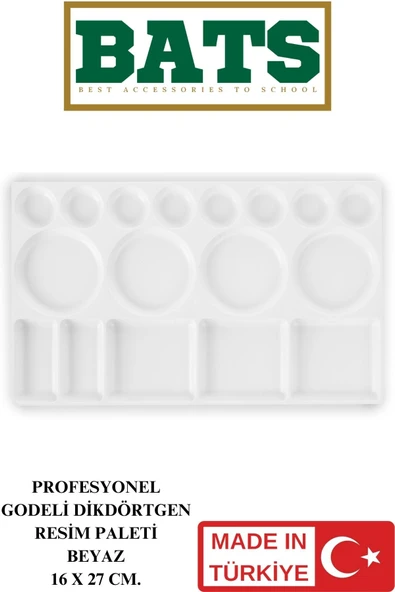 BATS PROFESYONEL GODELİ DİKDÖRTGEN RESİM PALETİ BEYAZ 16 X 27 CM. ürün görseli 1
