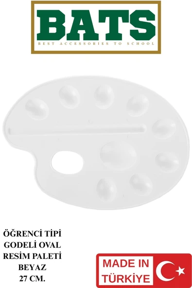BATS 27 CM. GODELİ OVAL RESİM PALETİ BEYAZ ürün görseli 1