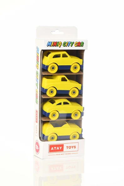 ATAY TOYS MINIQ CITY CAR SARI LACİVERT MIX 4LÜ SET OYUNCAK ARABA ürün görseli 1