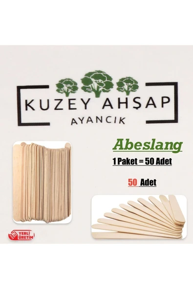 KUZEY AHŞAP 50 Adet Abeslang Dil Basma Çubuğu. ürün görseli 1