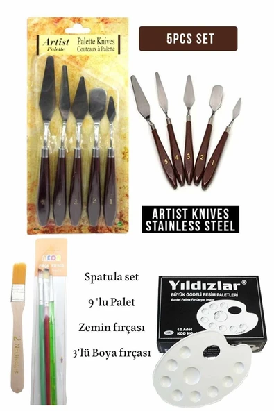 gnsstore 5 Li Metal Spatula Seti Zemin Fırçası Boya Fırçası Akrilik Yağlı Boya Hobi Çalışmalar ürün görseli 1