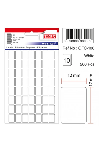 Tanex Beyaz Etiket Ölçü : 1217 Mm Ofc-106 ürün görseli 1