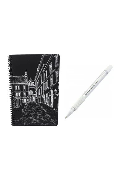 MEKAFİX Kapak Desenli Siyah Defter Siyah Yapraklı Defter - Siyah Sayfalı Defter Beyaz Jel Kalem Side ürün görseli 1