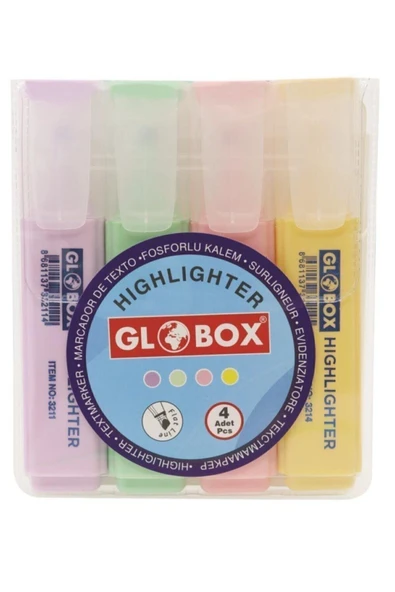 Globox Fosforlu Kalem Işaretleme Kalemi Kesik Uç Pastel Renk Karışık Renk (4 Lü Paket) 3230 ürün görseli 1