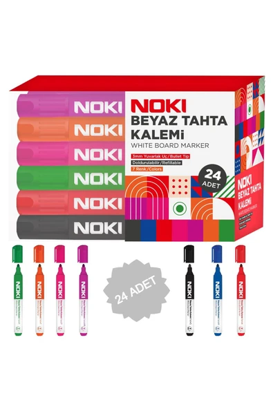 Noki Doldurulabilir Beyaz Tahta Kalemi 24 Lü Set ürün görseli 1