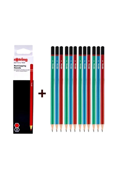 Rotring Mercanlı Kurşun Kalem 12 li + Rotring Kırmızı Kopya Kalemi 12 li ürün görseli 1