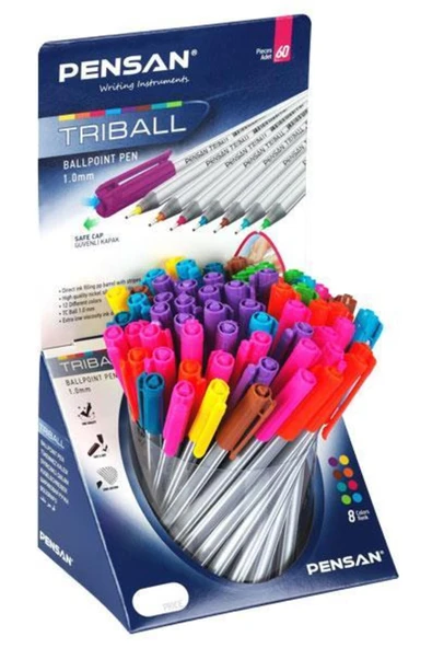 Pensan Tükenmez Kalem Triball 1 mm Renkli 60lı Stand ürün görseli 1