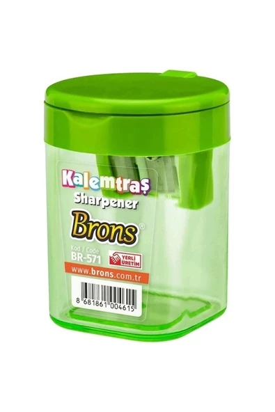 Brons Br-571 Hazneli Kapaklı Çift Delikli Silindir Kalemtraş (KARIŞIK RENK) 1 ADET ürün görseli 1