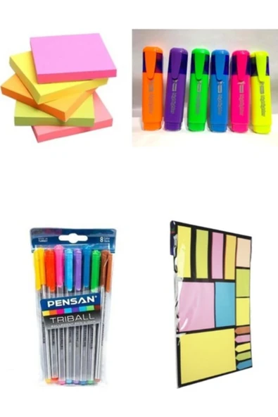 Pensan 13 Parça Kırtasiye Seti ( Renkli Tükenmez Kalem + Post-It + Fosforlu Kalem + A4 Post-It Seti ürün görseli 1