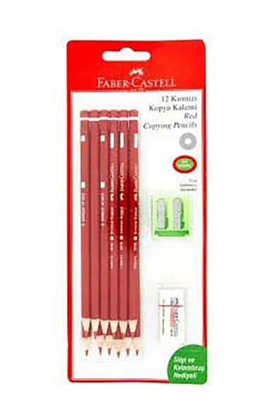 Faber Castell 12 Kırmızı Kopya Kalemi Silgi ve Kalemtraş ürün görseli 1