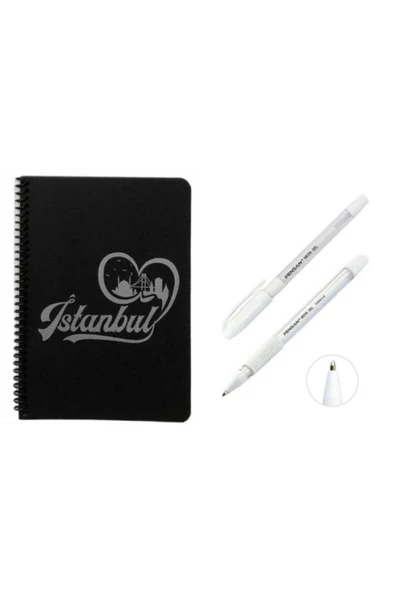 MEKAFİX Kapak Desenli Siyah Defter Siyah Yapraklı Defter - Siyah Sayfalı Defter Beyaz Jel Kalem ürün görseli 1