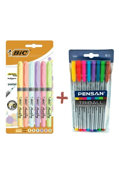 Pensan Triball 8'li Vakumlu Set Bic 6'lı Pastel Fosforlu ürün görseli 1
