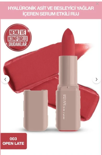 Maybelline New York Serum Etkili Hyalüronik Asit ve Besleyici Yağ İçeren Ruj - 003 Open Late ürün görseli 1