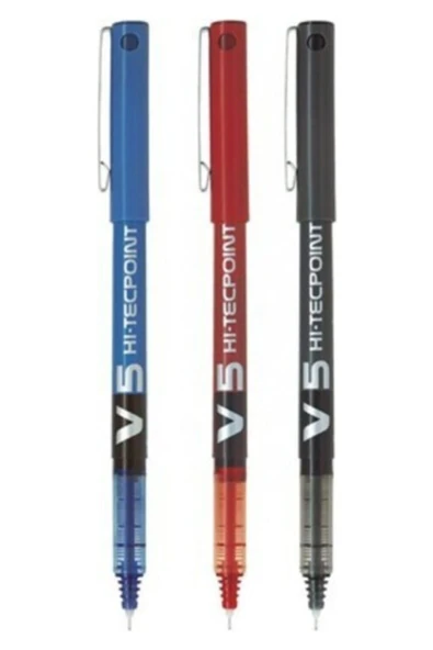 Pilot V5 Hi-Tecpoint İğne Uçlu Roller Kalem Mavi Siyah Kırmızı 3 Adet ürün görseli 1