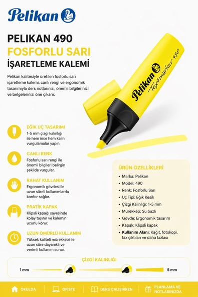 Pelikan 490 Fosforlu Sarı İşaretleme Kalemi ürün görseli 1
