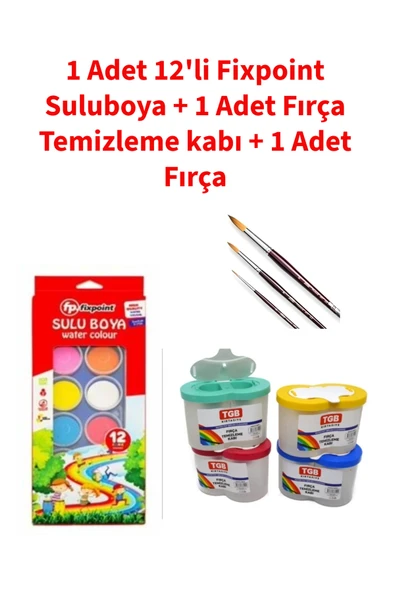 YLDZ Fixpoint 12'li Suluboya - 1 Asdet Fırça Temizleme Kabı - 1 Adet Fırça Yıldız  Kırtasiye Seti ürün görseli 1
