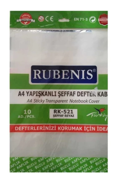 Rubenis A4 10'lu Şeffaf Beyaz Yapışkanlı Defter Kabı Rk-521 ürün görseli 1